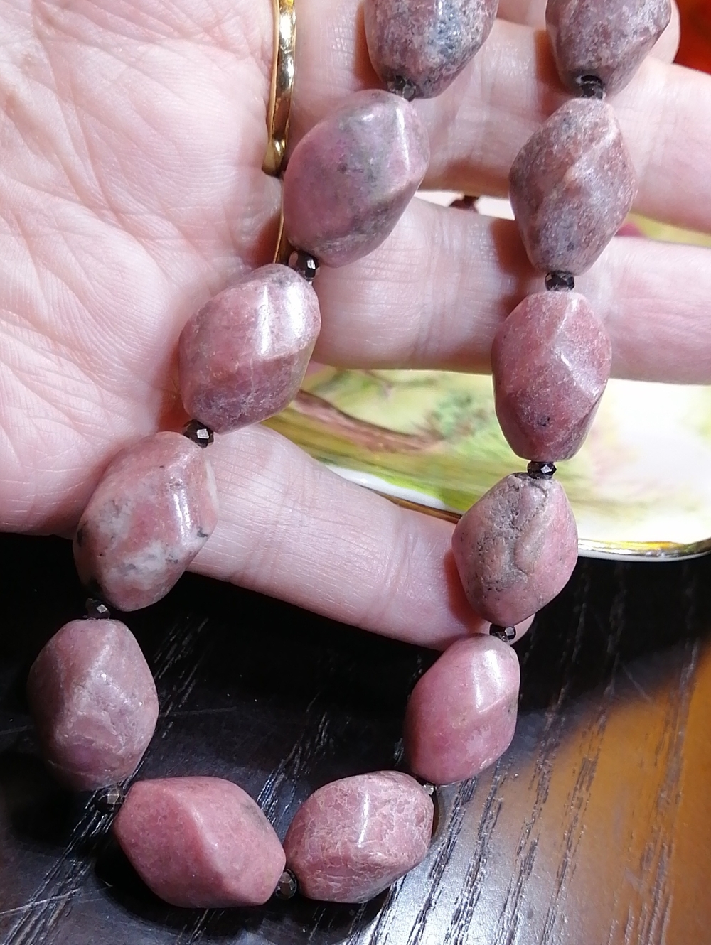 Gorgeous Rhodonite Stone Necklace And Earrings Bundle